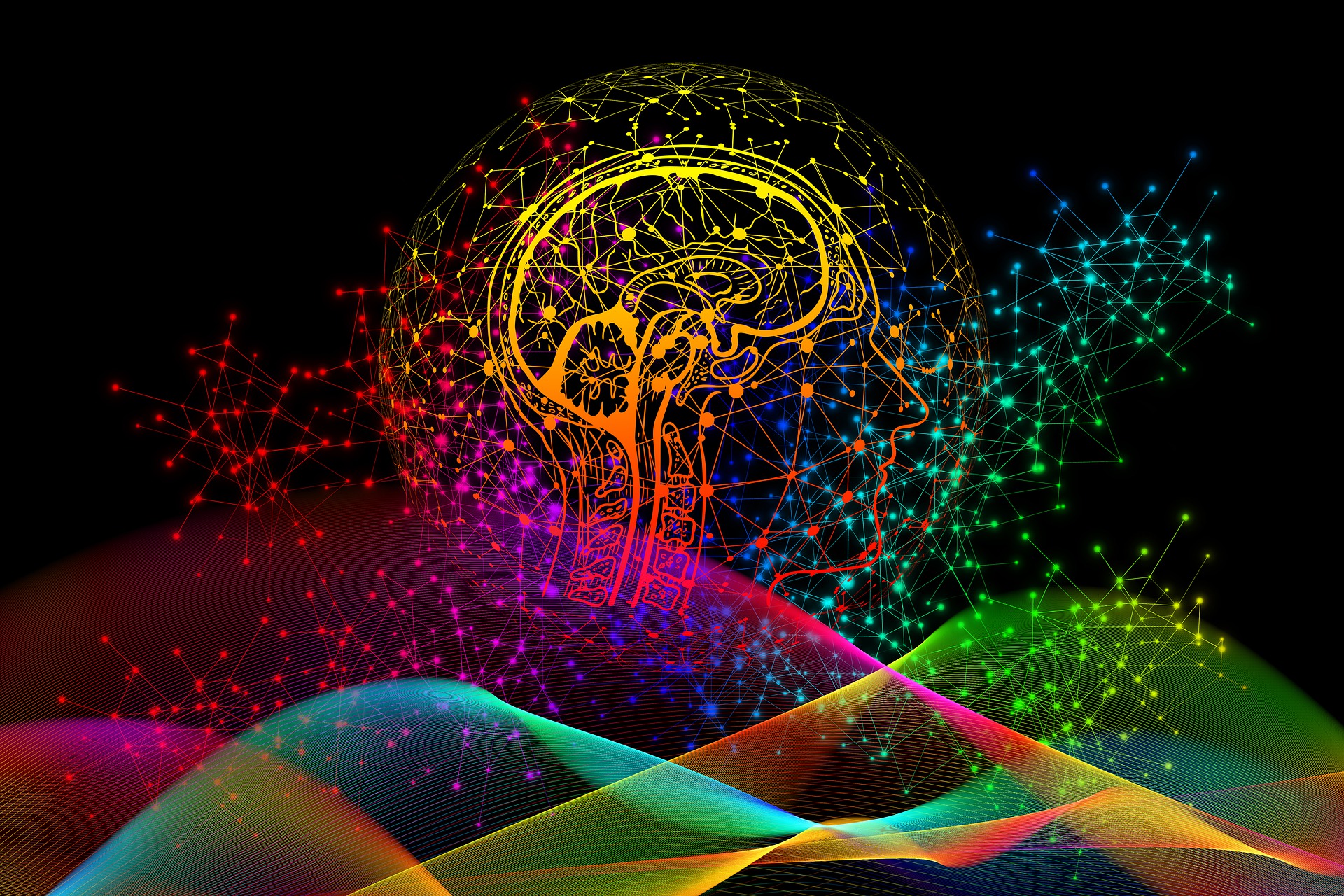 Picture of a person with a digital brain with multiple coloured waves illustrating the GitHub Copilot AI software development assistant gaining accessing to multiple new LLMs (large language models)