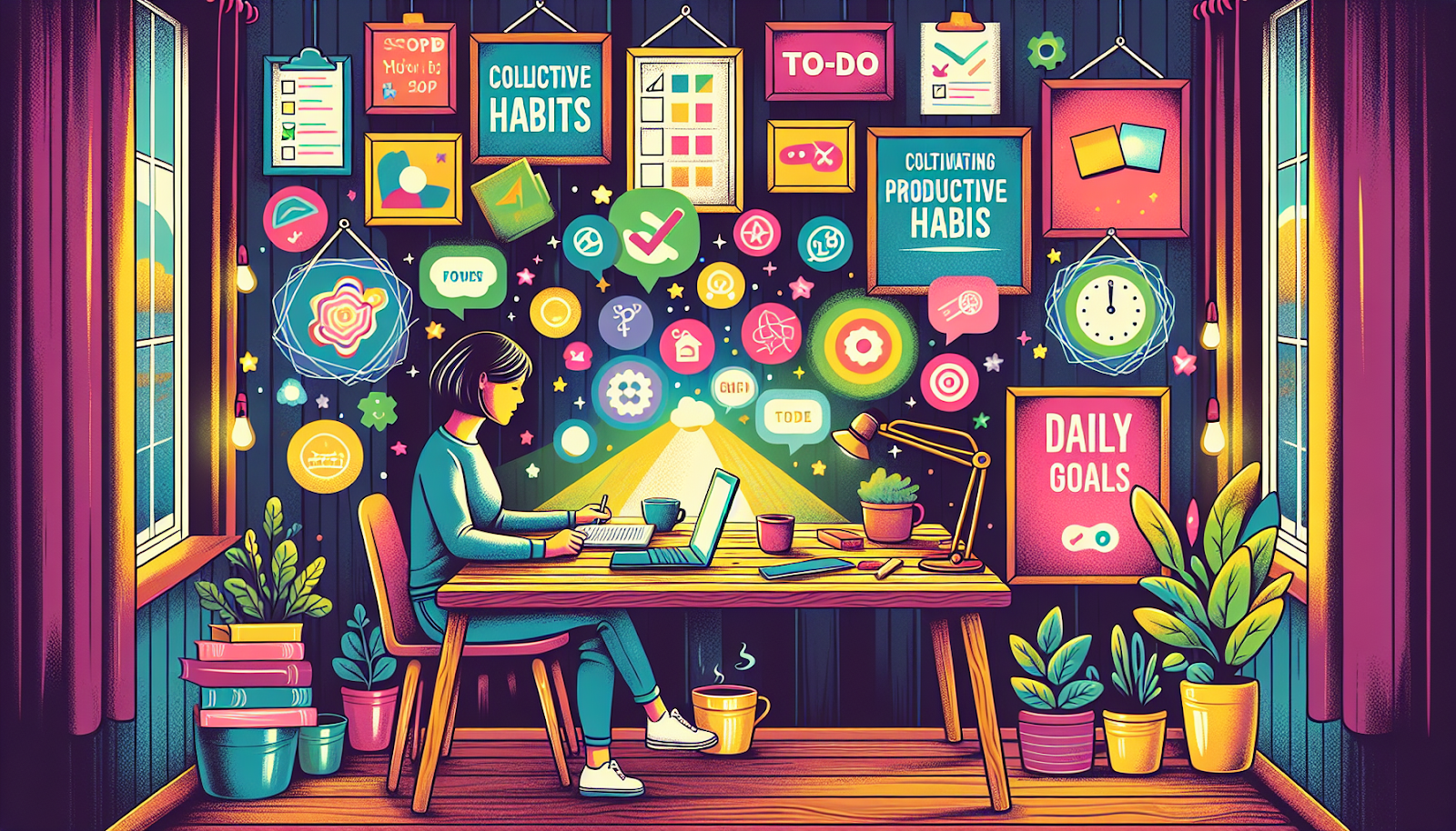 An illustration representing the concept of building productive habits.